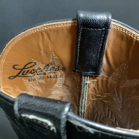 LUCCHESE Cowboy Boots Black Lizard Leather Size Men’s 5 / Women’s 6.5/7 - Picture 5 of 8